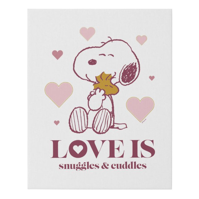 Snoopy & Woodstock - Love is Snuggles & Cuddles Faux Canvas Print (Front)