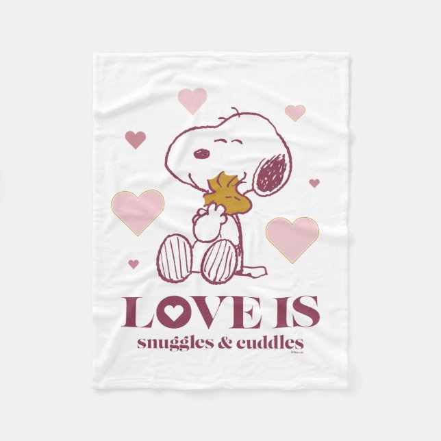 Snoopy & Woodstock Love is Snuggles & Cuddles Fleece Blanket (Front)
