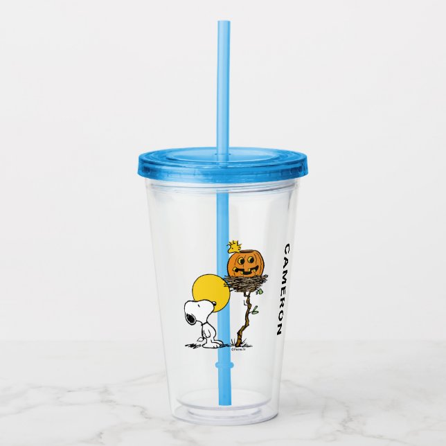 Snoopy & Woodstock Nest With Jack O' Lantern Acrylic Tumbler (Front)