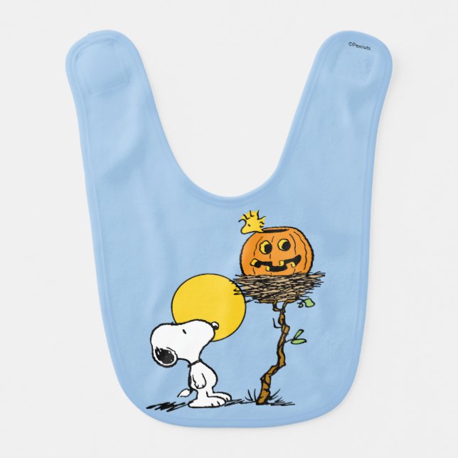 Snoopy & Woodstock Nest With Jack O' Lantern Baby Bib (Front)