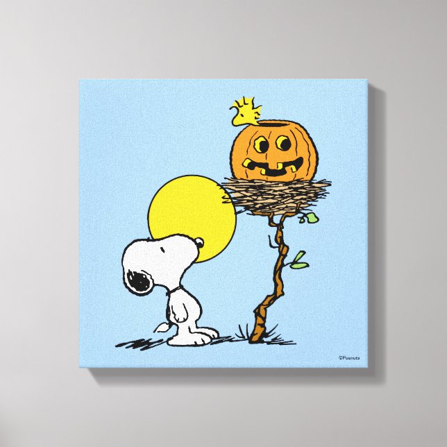 Snoopy & Woodstock Nest With Jack O' Lantern Canvas Print (Front)