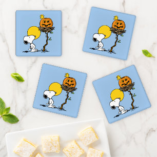 Snoopy & Woodstock Nest With Jack O' Lantern Coaster Set