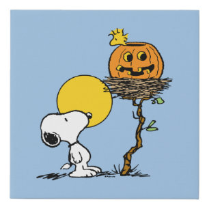 Snoopy & Woodstock Nest With Jack O' Lantern Faux Canvas Print