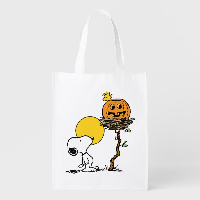 Snoopy & Woodstock Nest With Jack O' Lantern Grocery Bag (Front)