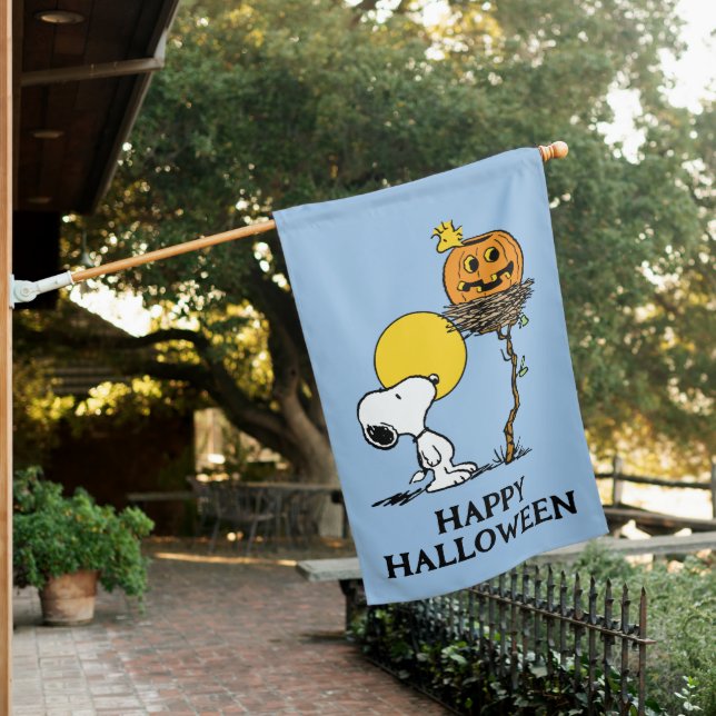 Snoopy & Woodstock Nest With Jack O' Lantern House Flag (In SItu)