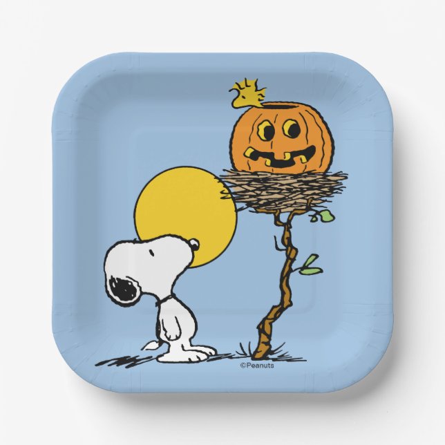 Snoopy & Woodstock Nest With Jack O' Lantern Paper Plates (Front)