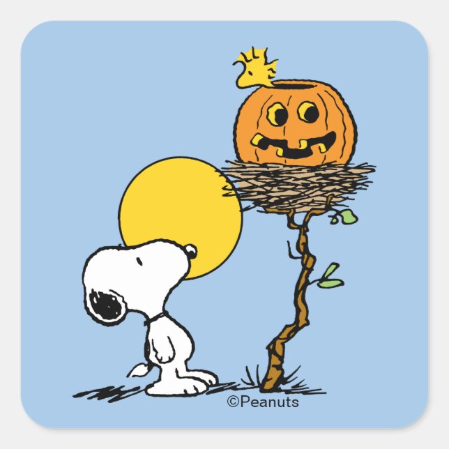 Snoopy & Woodstock Nest With Jack O' Lantern Square Sticker (Front)