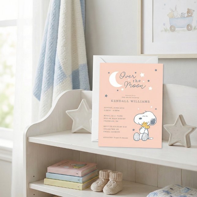 Snoopy & Woodstock | Over the Moon Baby Shower Invitation (Creator Uploaded)
