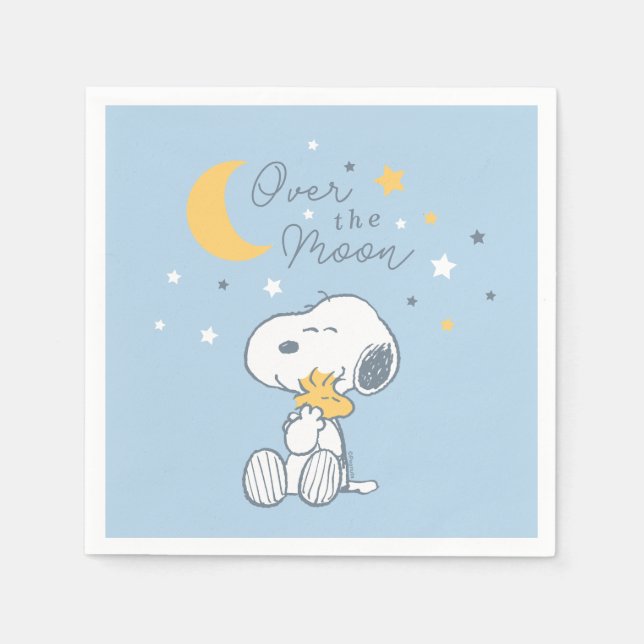 Snoopy & Woodstock | Over the Moon Baby Shower Nap Napkins (Front)