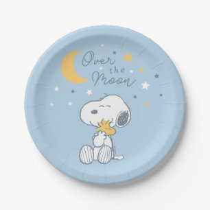 Snoopy & Woodstock Over the Moon Baby Shower Pap Paper Plates