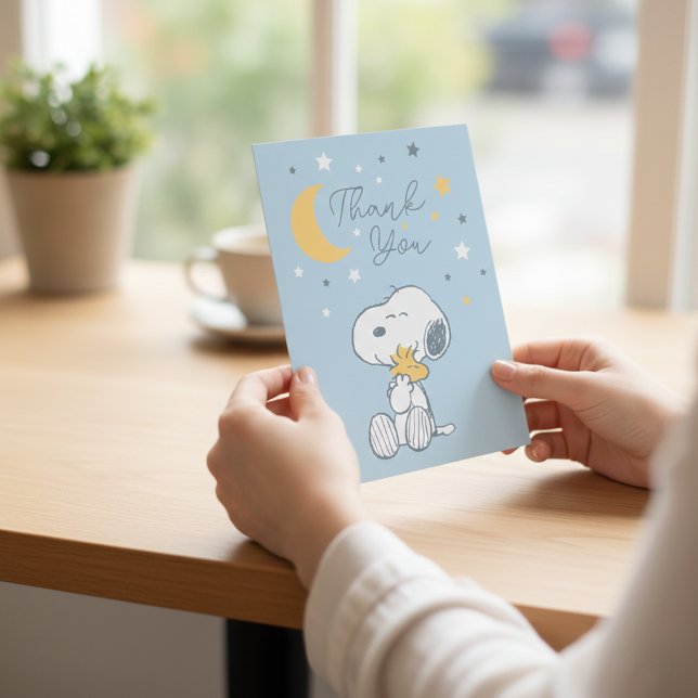 Snoopy & Woodstock | Over the Moon Baby Shower Tha Thank You Card (Creator Uploaded)