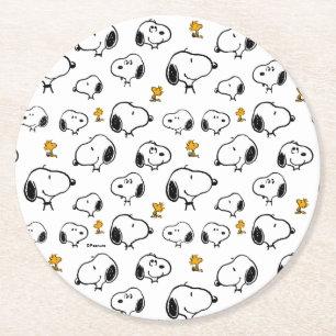 Snoopy & Woodstock Pattern Round Paper Coaster