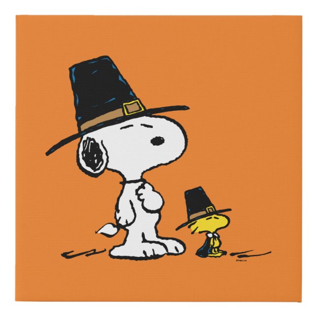 Snoopy & Woodstock Pilgrim Faux Canvas Print (Front)