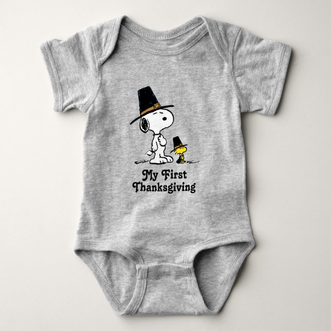 Snoopy & Woodstock Pilgrim | My 1st Thanksgiving Baby Bodysuit (Front)