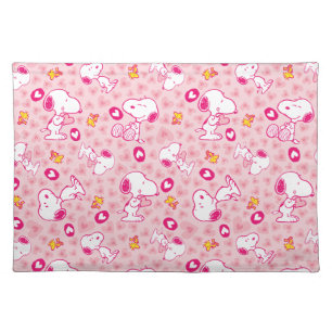 Snoopy & Woodstock Pink Hearts Pattern Cloth Placemat