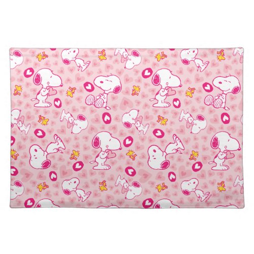 Snoopy  Woodstock Pink Hearts Pattern Cloth Placemat