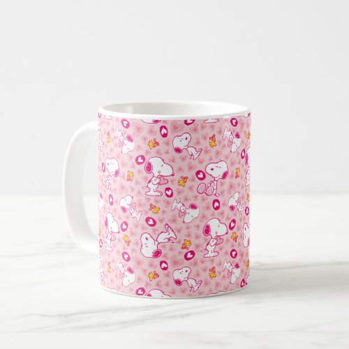 Snoopy  Woodstock Pink Hearts Pattern Coffee Mug