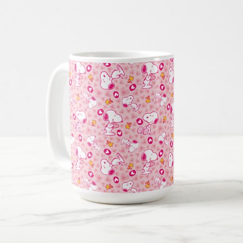 Snoopy  Woodstock Pink Hearts Pattern Coffee Mug