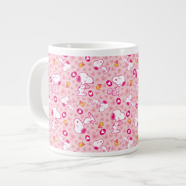 Snoopy & Woodstock Pink Hearts Pattern Giant Coffee Mug (Front Left)