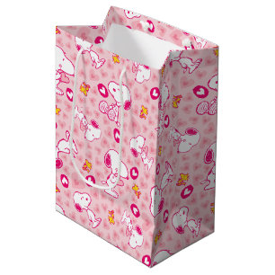 Snoopy & Woodstock Pink Hearts Pattern Medium Gift Bag