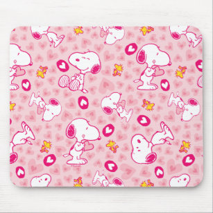 Snoopy & Woodstock Pink Hearts Pattern Mouse Pad