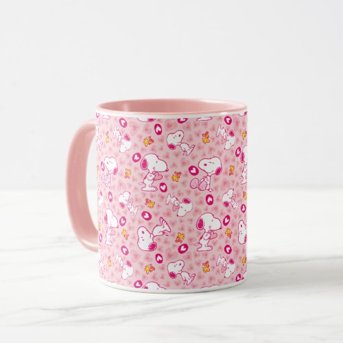 Snoopy  Woodstock Pink Hearts Pattern Mug