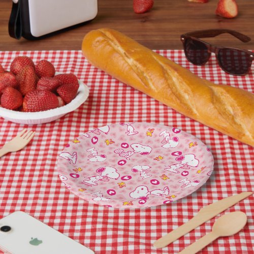 Snoopy  Woodstock Pink Hearts Pattern Paper Plates