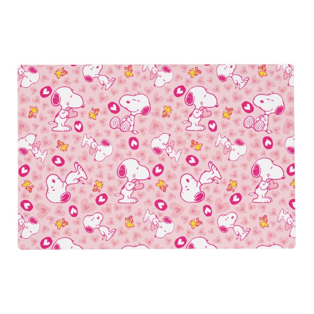 Snoopy & Woodstock Pink Hearts Pattern Placemat (Front)