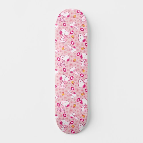 Snoopy  Woodstock Pink Hearts Pattern Skateboard