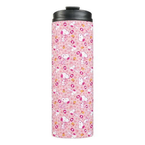 Snoopy  Woodstock Pink Hearts Pattern Thermal Tumbler