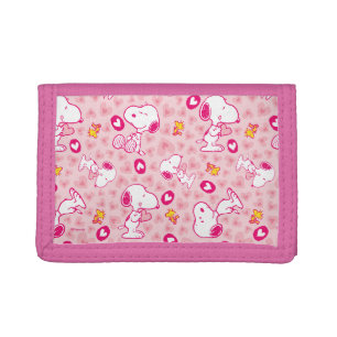 Snoopy & Woodstock Pink Hearts Pattern Tri-fold Wallet