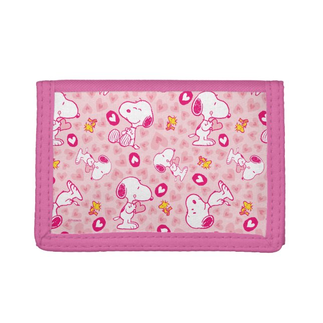 Snoopy & Woodstock Pink Hearts Pattern Trifold Wallet (Front)