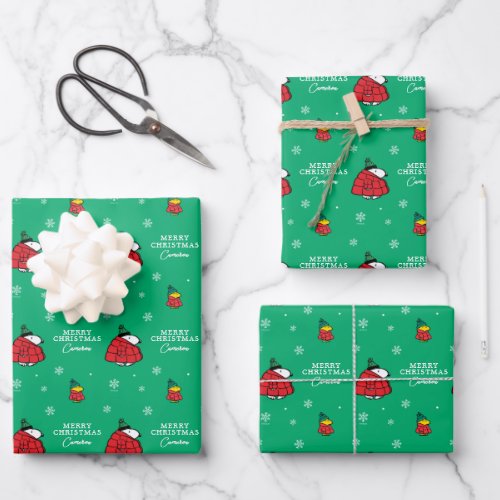 Snoopy  Woodstock Puffy Red Winter Jacket Wrapping Paper Sheets