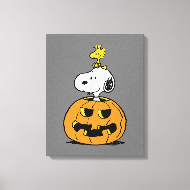 Snoopy & Woodstock Pumpkin Canvas Print (Front)