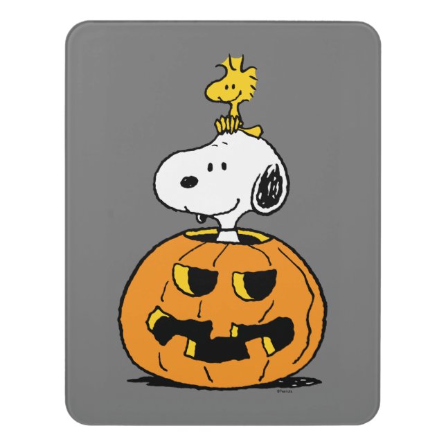 Snoopy & Woodstock Pumpkin Door Sign (Contemporary Vert)