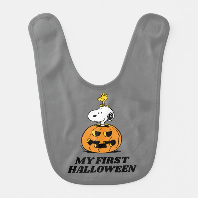 Snoopy & Woodstock Pumpkin - My First Halloween Baby Bib (Front)