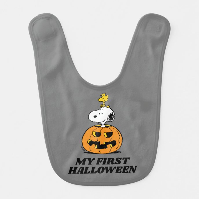 Snoopy &amp; Woodstock Pumpkin - My First Halloween Baby Bib