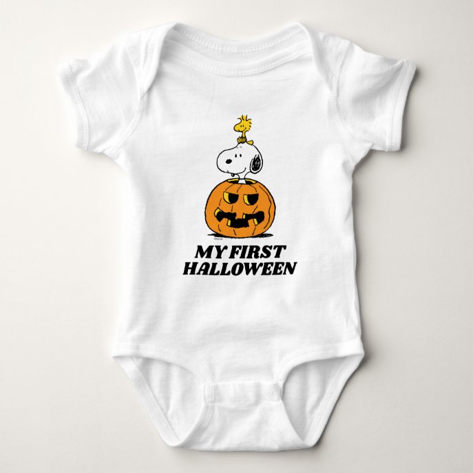 Snoopy &amp; Woodstock Pumpkin - My First Halloween Baby Bodysuit