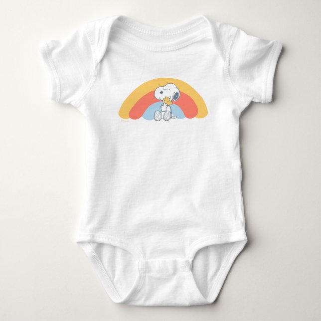 Snoopy & Woodstock Rainbow Baby Shower Baby Bodysu Bodysuit (Front)