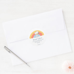 Snoopy & Woodstock Rainbow Baby Shower Classic Rou Round Sticker