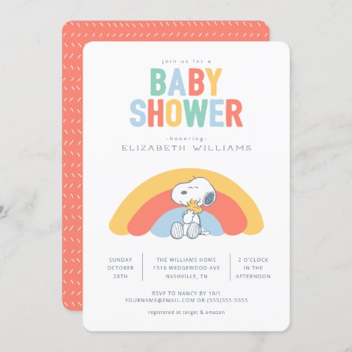 Snoopy  Woodstock Rainbow Baby Shower Invitation