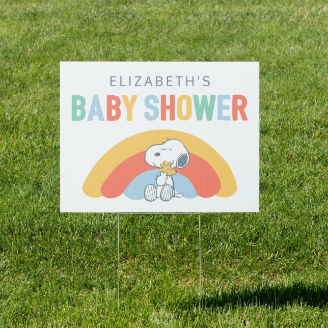 Snoopy & Woodstock Rainbow Baby Shower Sign (Insitu)