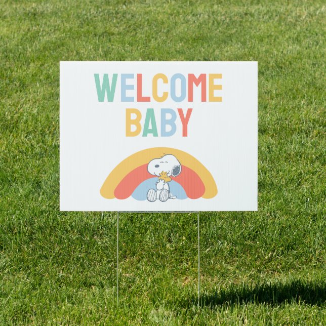 Snoopy & Woodstock Rainbow Baby Shower Sign (Insitu)