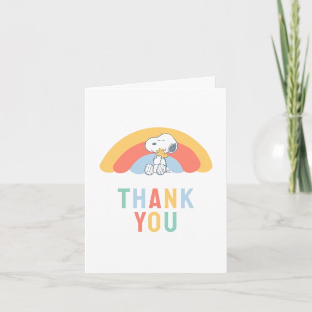 Snoopy & Woodstock Rainbow Baby Shower Thank You C Card (Front)