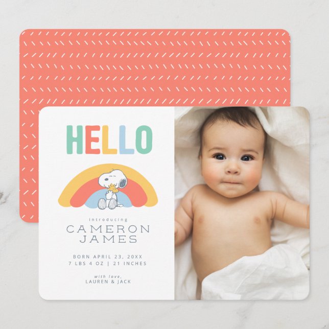 Snoopy & Woodstock Rainbow Birth Announcement (Front/Back)