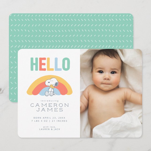 Snoopy & Woodstock Rainbow Birth Announcement (Front/Back)