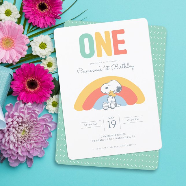 Snoopy & Woodstock Rainbow Birthday Invitation (Creator Uploaded)