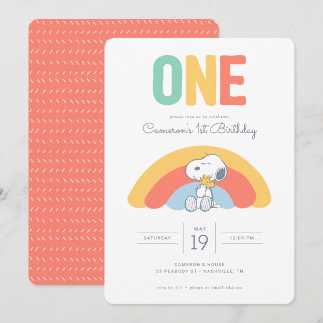 Snoopy & Woodstock Rainbow Birthday  Invitation (Front/Back)
