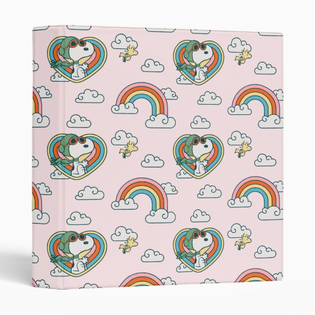 Snoopy & Woodstock Rainbow Heart Pattern 3 Ring Binder (Front/Spine)