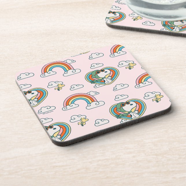 Snoopy & Woodstock Rainbow Heart Pattern Beverage Coaster (Left Side)